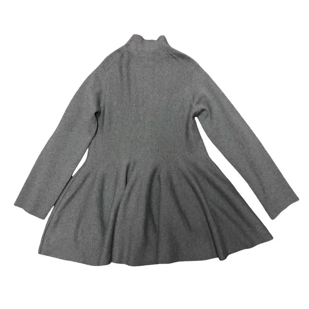 KHAITE Clarice Gray Wool Turtleneck Mini Dress L Fit Flare Luxe